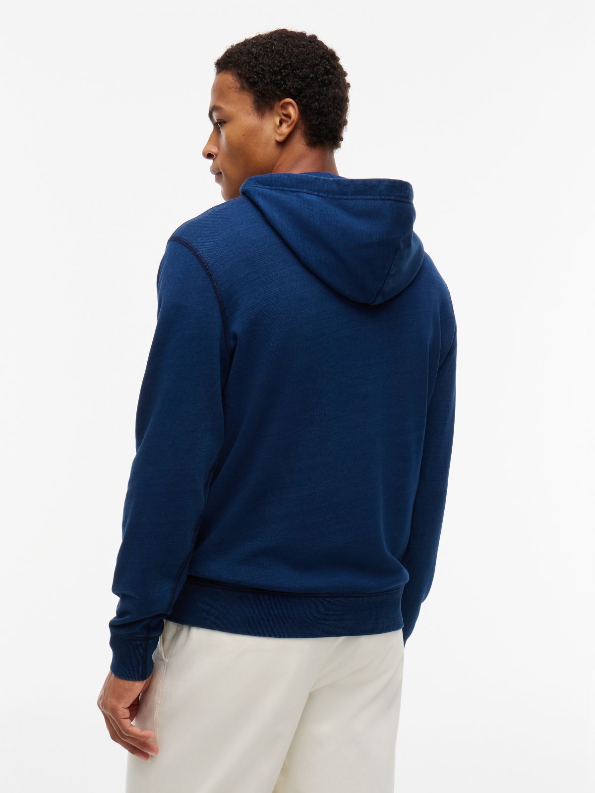Embroidered Flag Logo Indigo-Dyed Hoodie — Dark Indigo