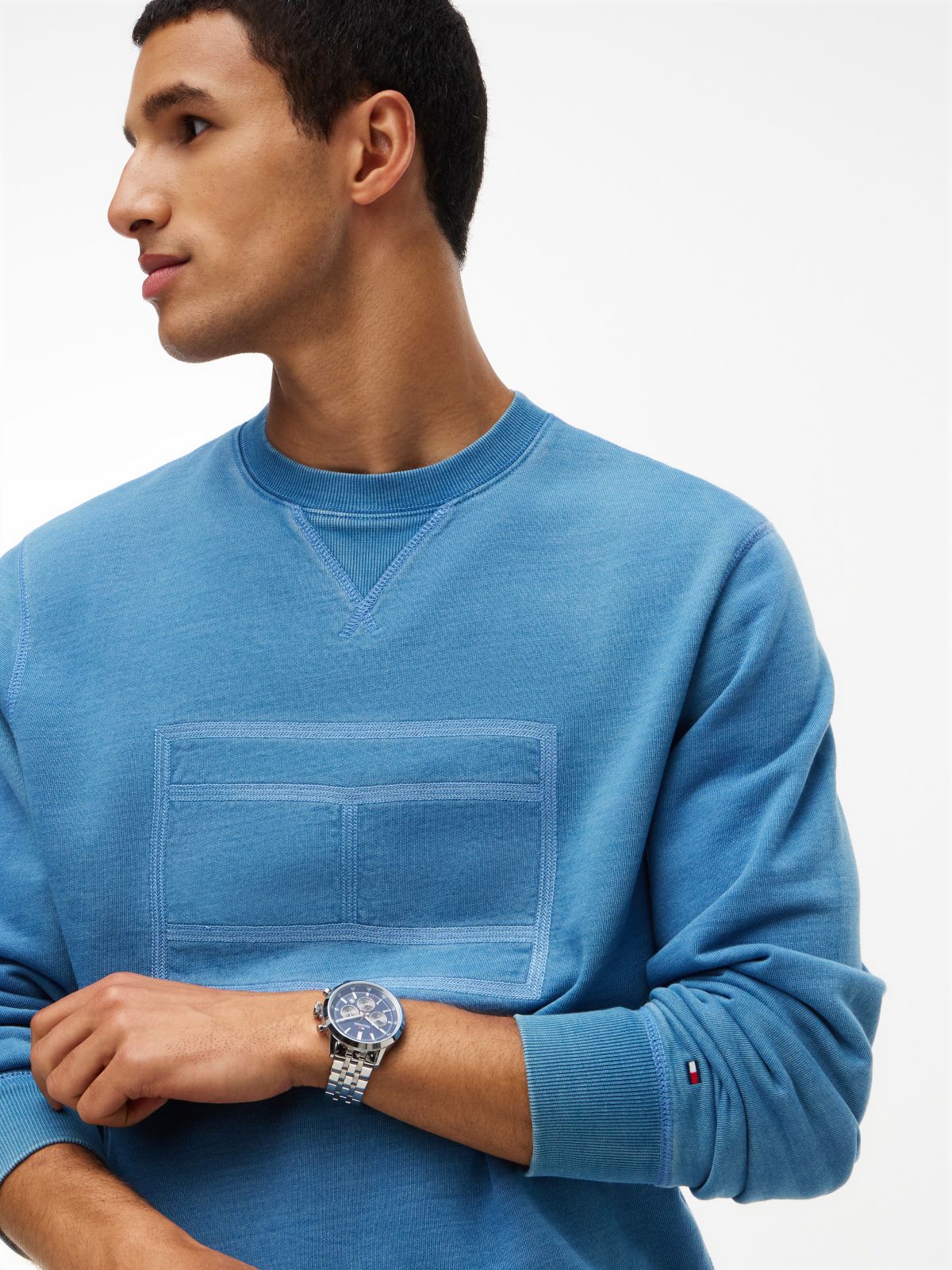 Flag Logo Indigo-Dyed Sweatshirt — Light Denim