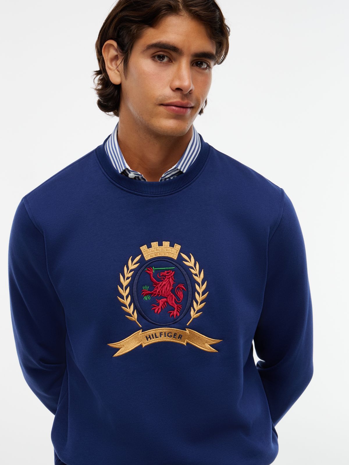 Embroidered Crest Logo Sweatshirt — Preppy Navy