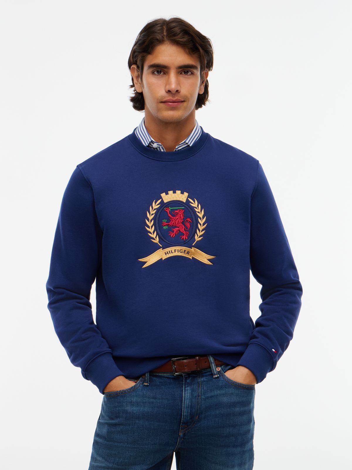 Embroidered Crest Logo Sweatshirt — Preppy Navy