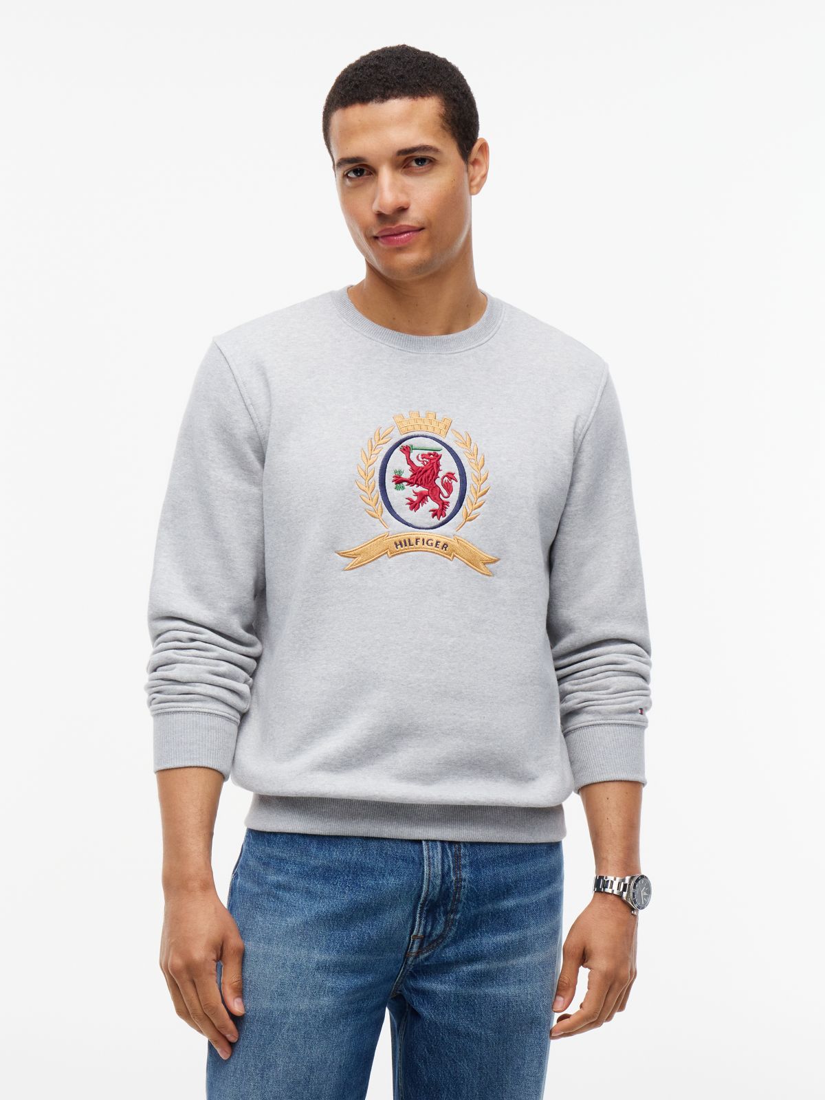 Embroidered Crest Logo Sweatshirt — Grey