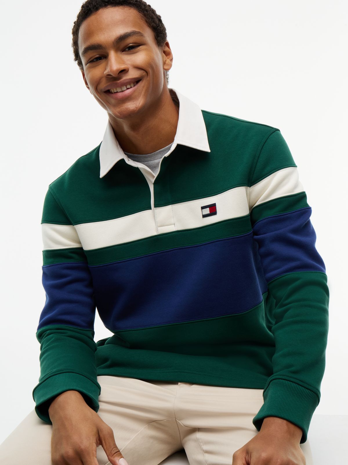 Brushed-Back Fleece Rugby Sweatshirt — Ornamental Green