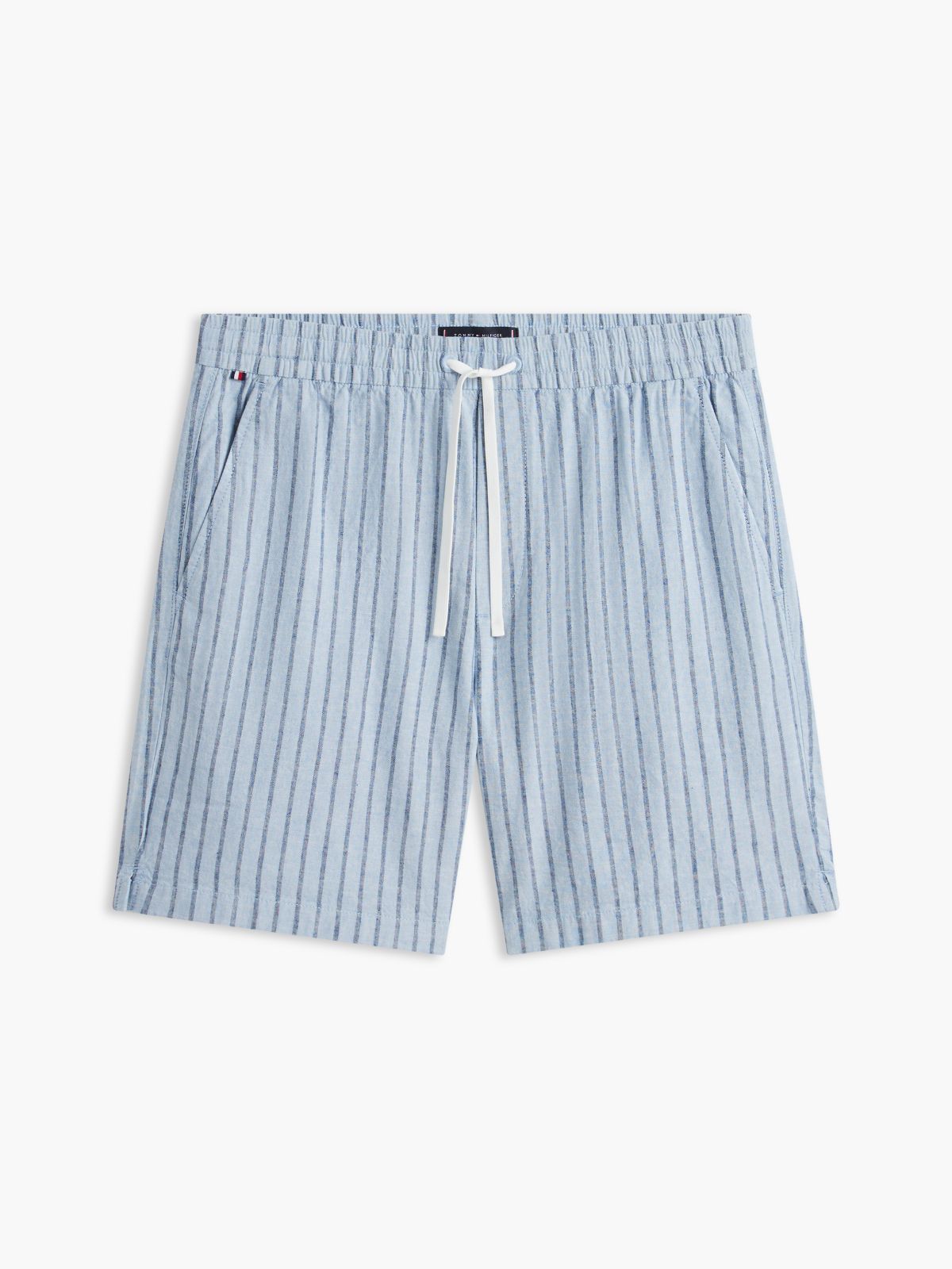 Striped Cotton-Linen Blend 7" Short — Cloudy Blue