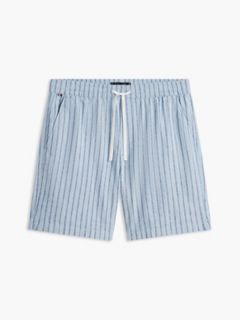 Striped Cotton-Linen Blend 7" Short — Cloudy Blue 5