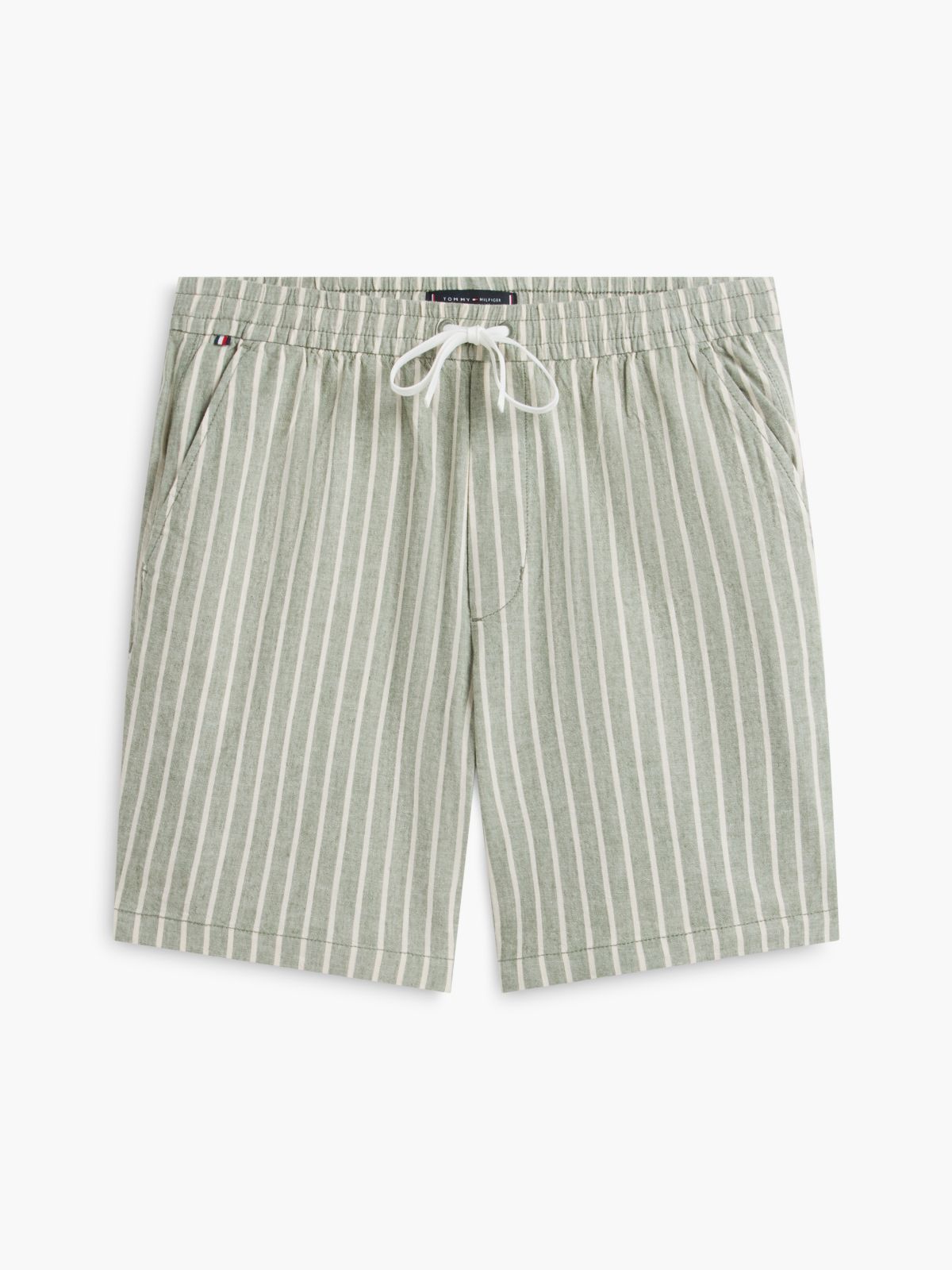 Striped Cotton-Linen Blend 7" Short — Desert Olive