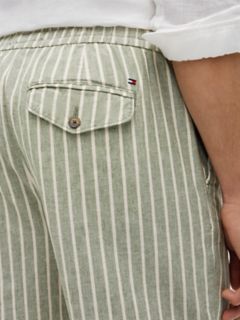 Striped Cotton-Linen Blend 7" Short — Desert Olive 3