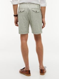 Striped Cotton-Linen Blend 7" Short — Desert Olive 4