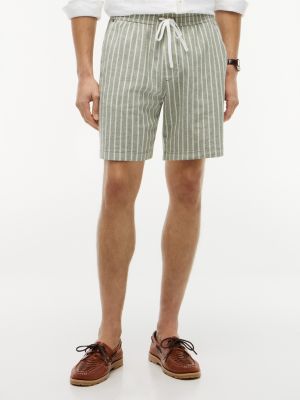Striped Cotton-Linen Blend 7" Short, Desert Olive