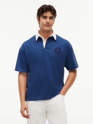 Classic Fit Circle Logo Rugby Polo, Indigo Blue