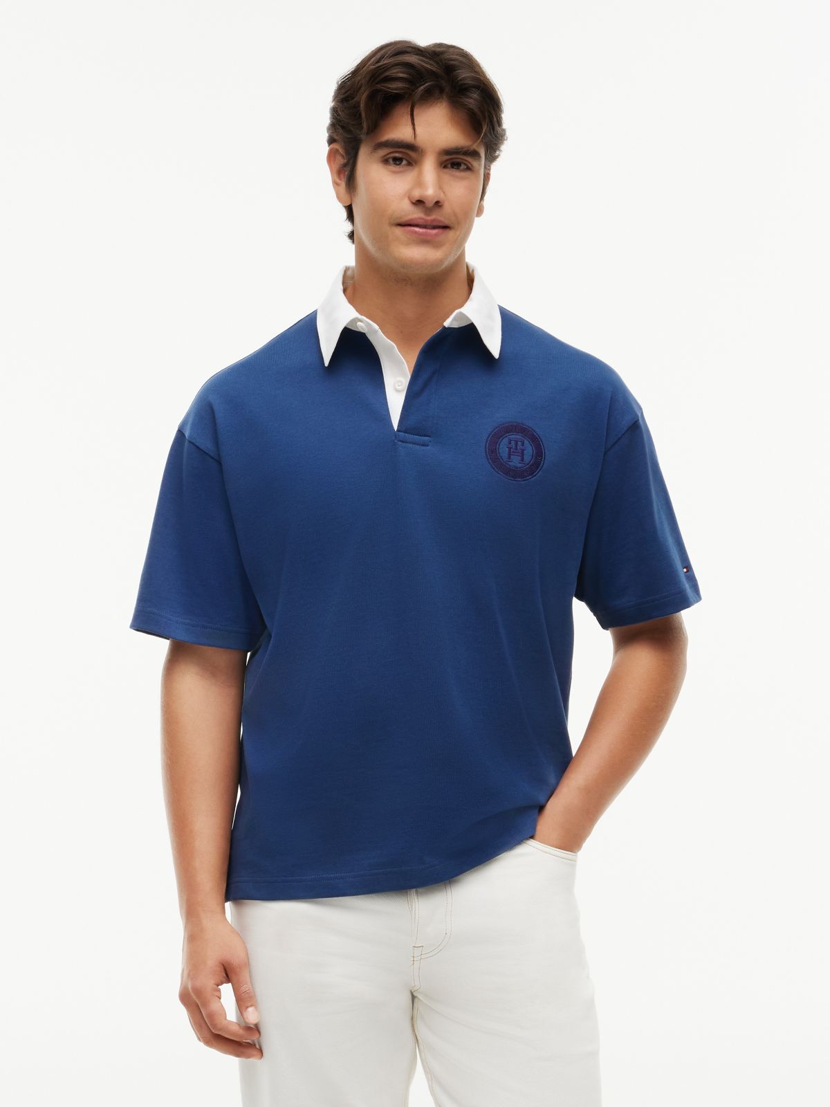 Classic Fit Circle Logo Rugby Polo — Indigo Blue