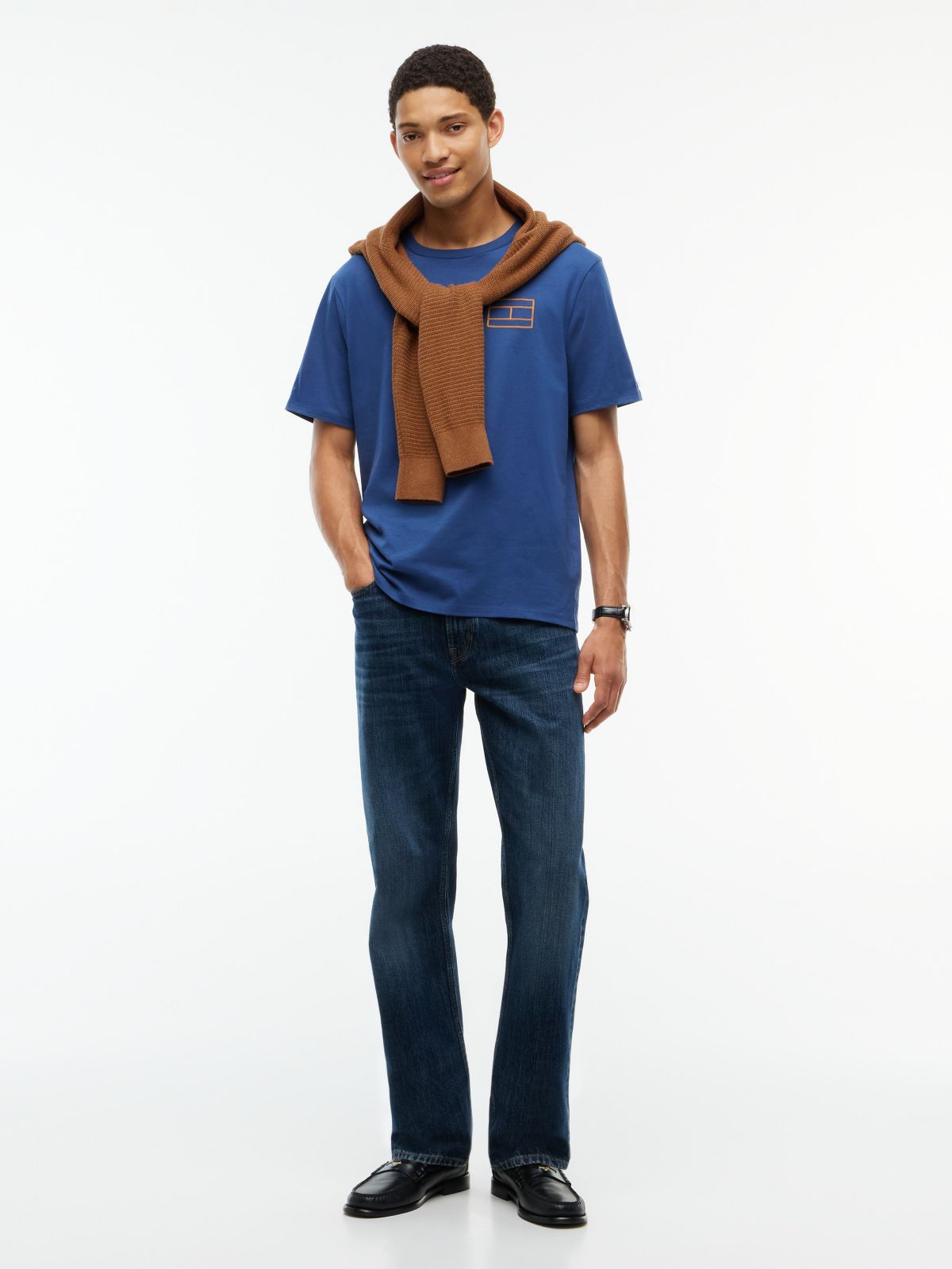 Embroidered Flag Logo T-Shirt — Indigo Blue