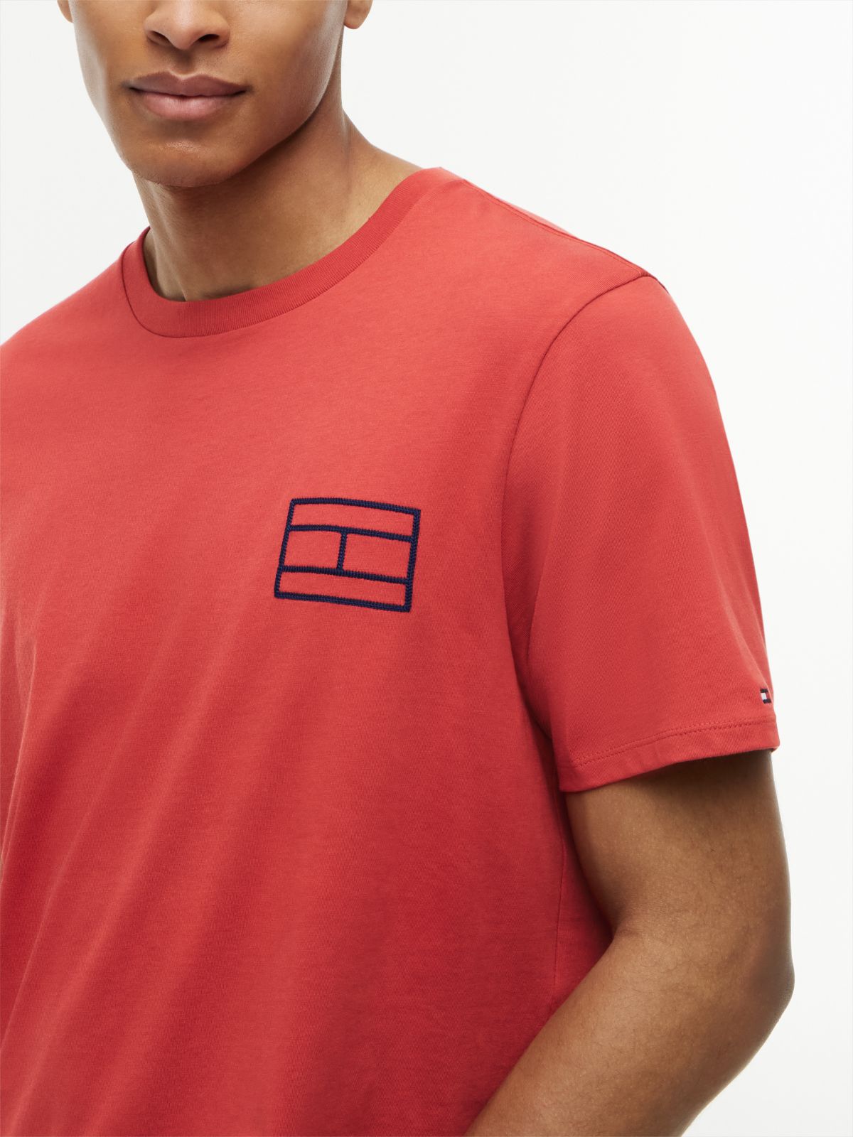 Embroidered Flag Logo T-Shirt — Terracotta Red