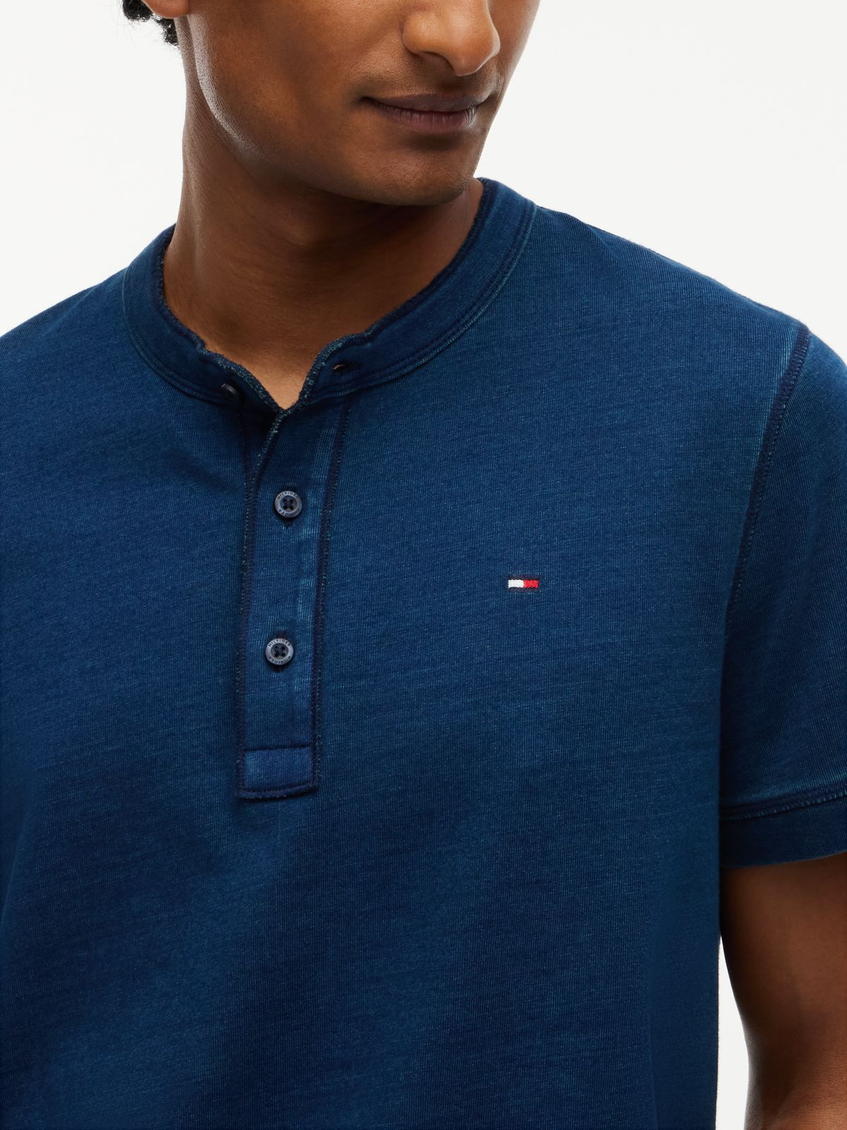 Short-Sleeve Indigo-Dyed Henley T-Shirt — Dark Indigo
