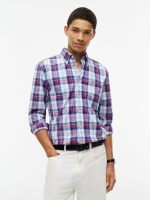 Regular Fit Plaid Shirt, White Blue