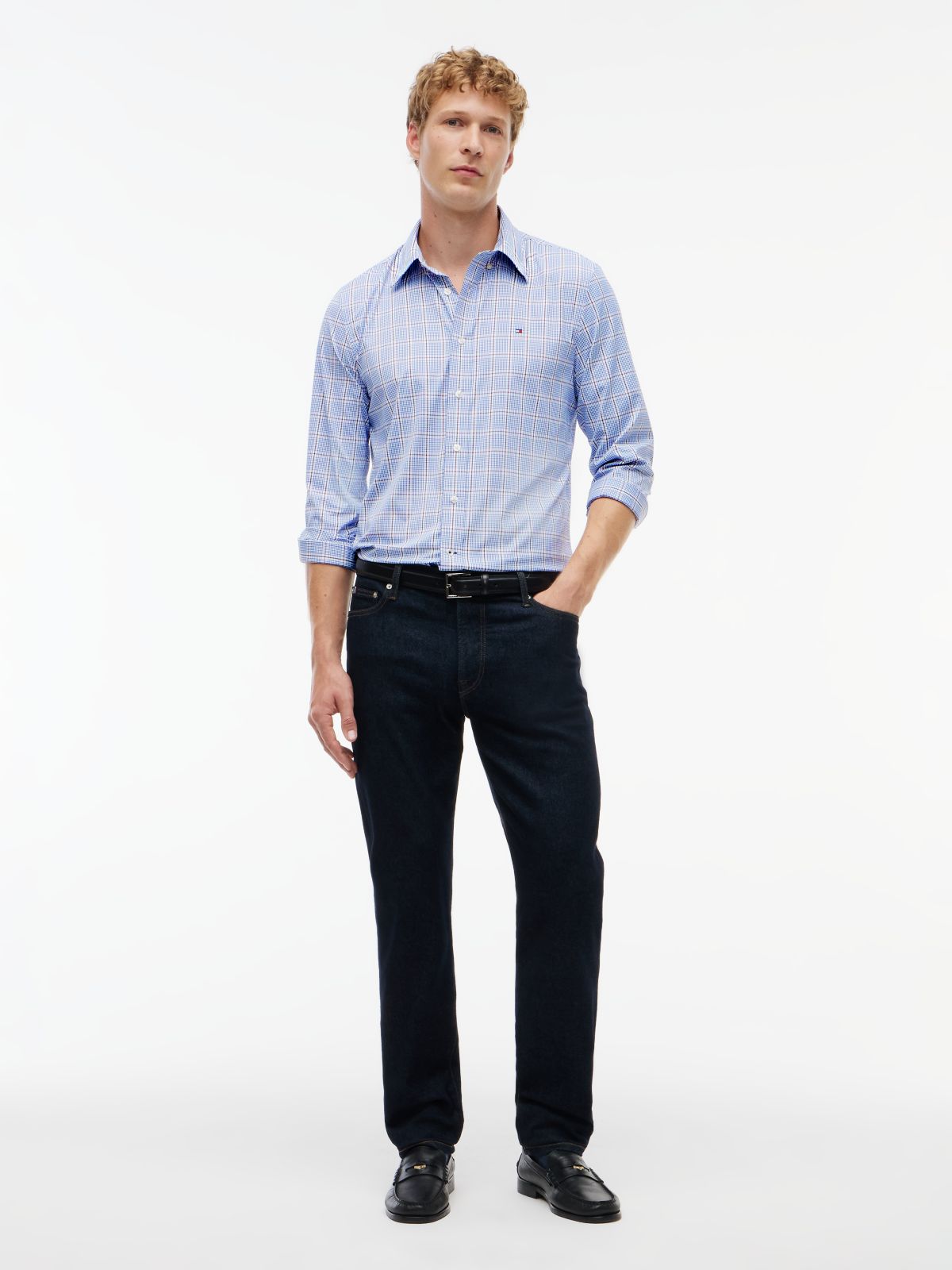 Regular Fit Windowpane TH Performance Shirt — Wedge Blue