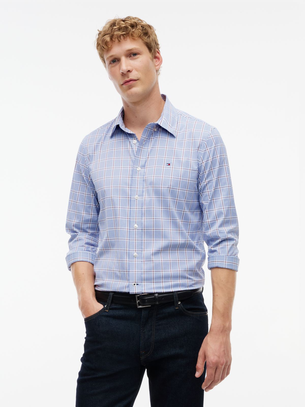 Regular Fit Windowpane TH Performance Shirt — Wedge Blue