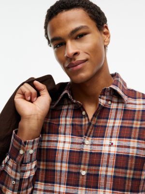 Мужская рубашка Tommy Hilfiger Regular Fit Tartan Flannel, цвет: Бордовый клетчатый — фото 3