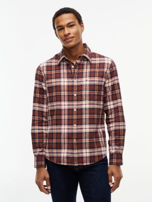 Regular Fit Tartan Flannel Shirt, Burgundy Check