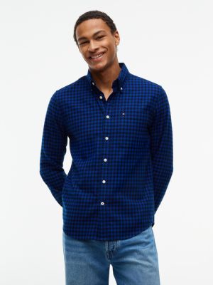 Regular Fit Gingham Flannel Shirt, Anchor Blue