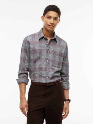 Regular Fit Glen Plaid Flannel Shirt, Grey Check