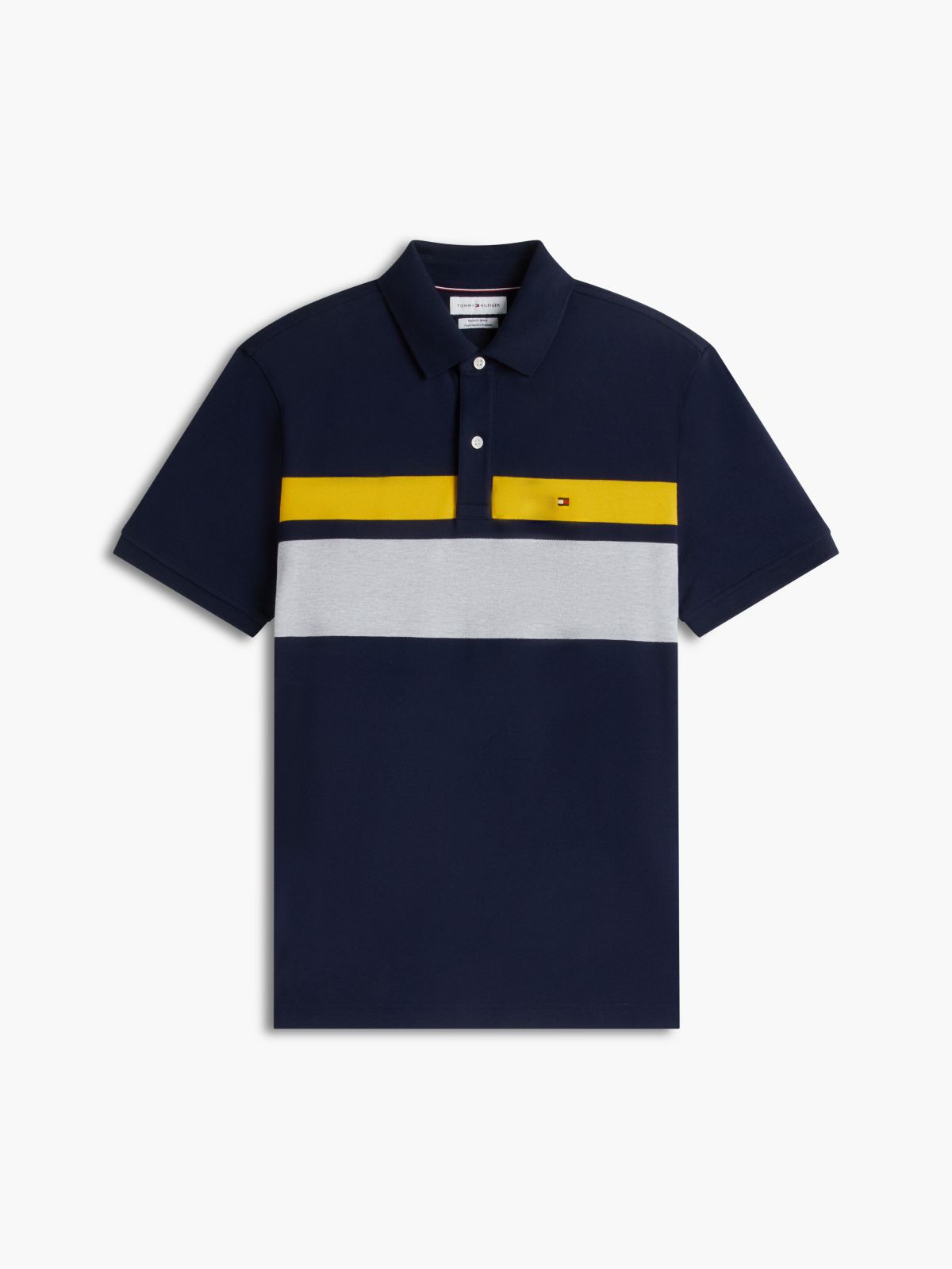Regular Fit Block Stripe Polo — Navy Blue