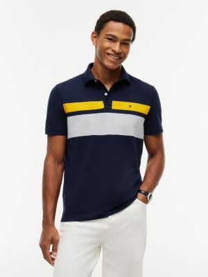 Regular Fit Block Stripe Polo, Navy Blue