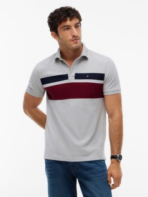 Regular Fit Block Stripe Polo, Grey Heather