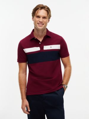 Regular Fit Block Stripe Polo, Burgundy