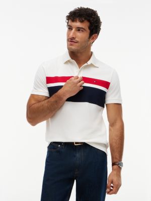 Regular Fit Block Stripe Polo, Ivory Silk