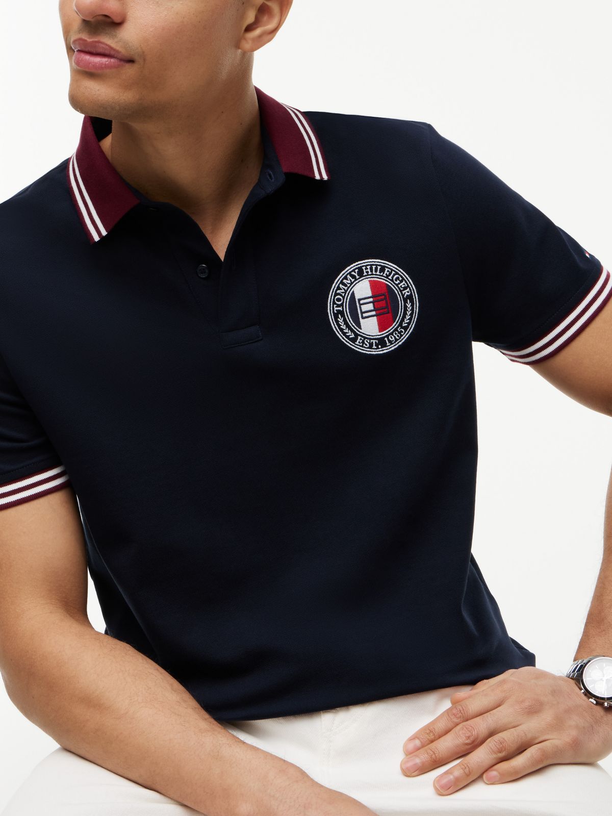Regular Fit Circle Logo Tipped Polo — Navy
