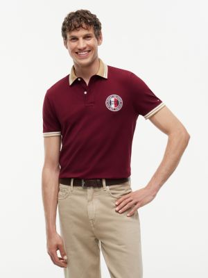 Regular Fit Circle Logo Tipped Polo, Burgundy