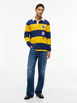 Мужское поло Tommy Hilfiger Relaxed Logo Patch Striped Rugby Polo, цвет: Тёмно-синий жёлтый — фото 2