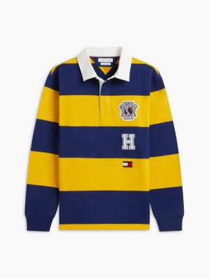 Мужское поло Tommy Hilfiger Relaxed Logo Patch Striped Rugby Polo, цвет: Тёмно-синий жёлтый — фото 5
