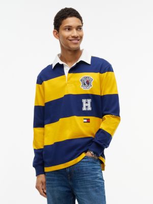 Relaxed Logo Patch Striped Rugby Polo, Preppy Navy Yellow