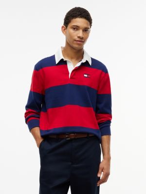 Regular Fit Striped Rugby Polo, Preppy Navy
