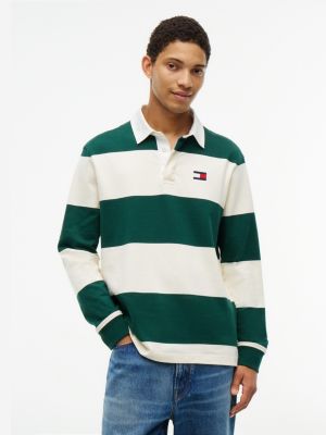 Regular Fit Striped Rugby Polo, Ornamental Green