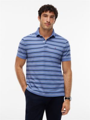 Regular Fit Striped Wicking Polo, Washed Ink