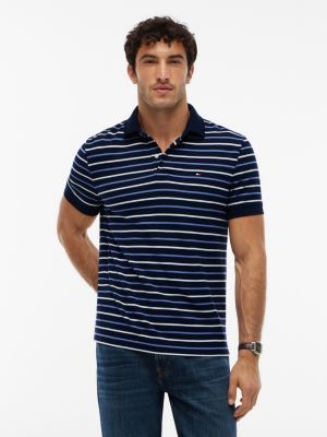 Regular Fit Striped Wicking Polo, Carbon Navy