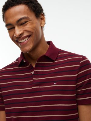 Мужское поло Tommy Hilfiger Regular Fit Striped Wicking Polo, цвет: Бордовый — фото 3
