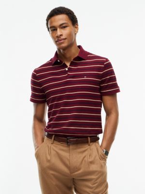 Regular Fit Striped Wicking Polo, Burgundy