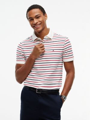 Regular Fit Striped Wicking Polo, Ivory Silk