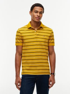Regular Fit Striped Wicking Polo, Mustard Amber