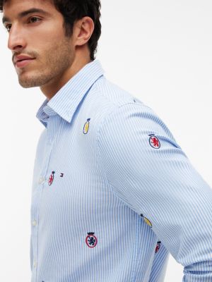 Мужские рубашки Tommy Hilfiger Regular Fit Allover Crest Striped Shirt — фото 3