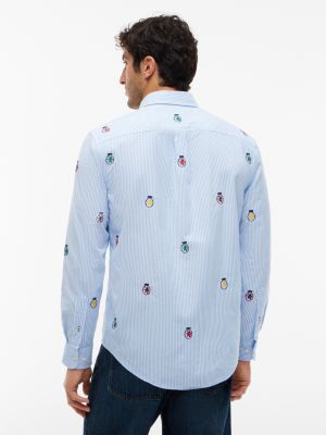 Мужские рубашки Tommy Hilfiger Regular Fit Allover Crest Striped Shirt — фото 4