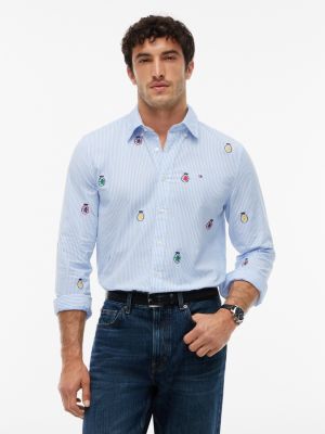 Regular Fit Allover Crest Striped Shirt, Ithaca Stripe