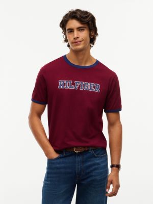 Hilfiger Logo Ringer T-Shirt, Burgundy