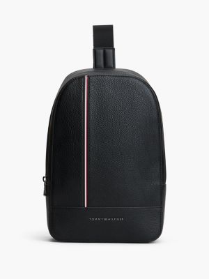 Signature Stripe Pebbled Sling Bag, Black