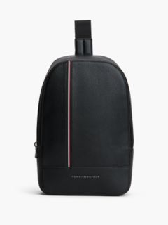 Signature Stripe Pebbled Sling Bag — Black 1