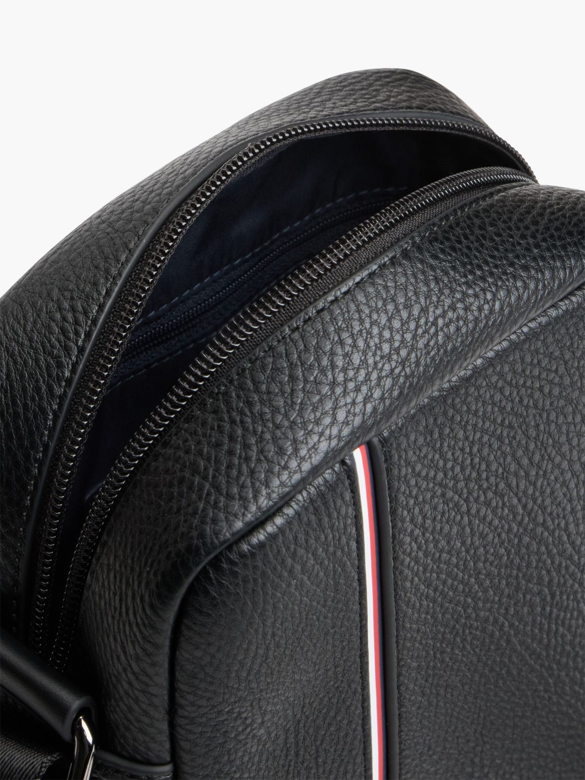 Signature Stripe Pebbled Mini Reporter Bag — Black