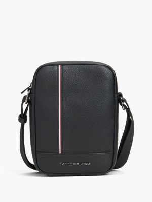 Signature Stripe Pebbled Mini Reporter Bag, Black